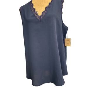 Olivia Concealed  Women Lace Trim Tank  V Neck Fashion Casual Sleeveless Blouse
